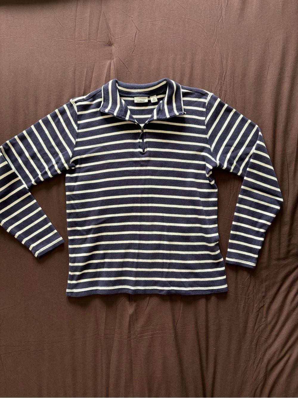 Vintage L.L. Bean Navy & White Striped V‑Neck Pullover